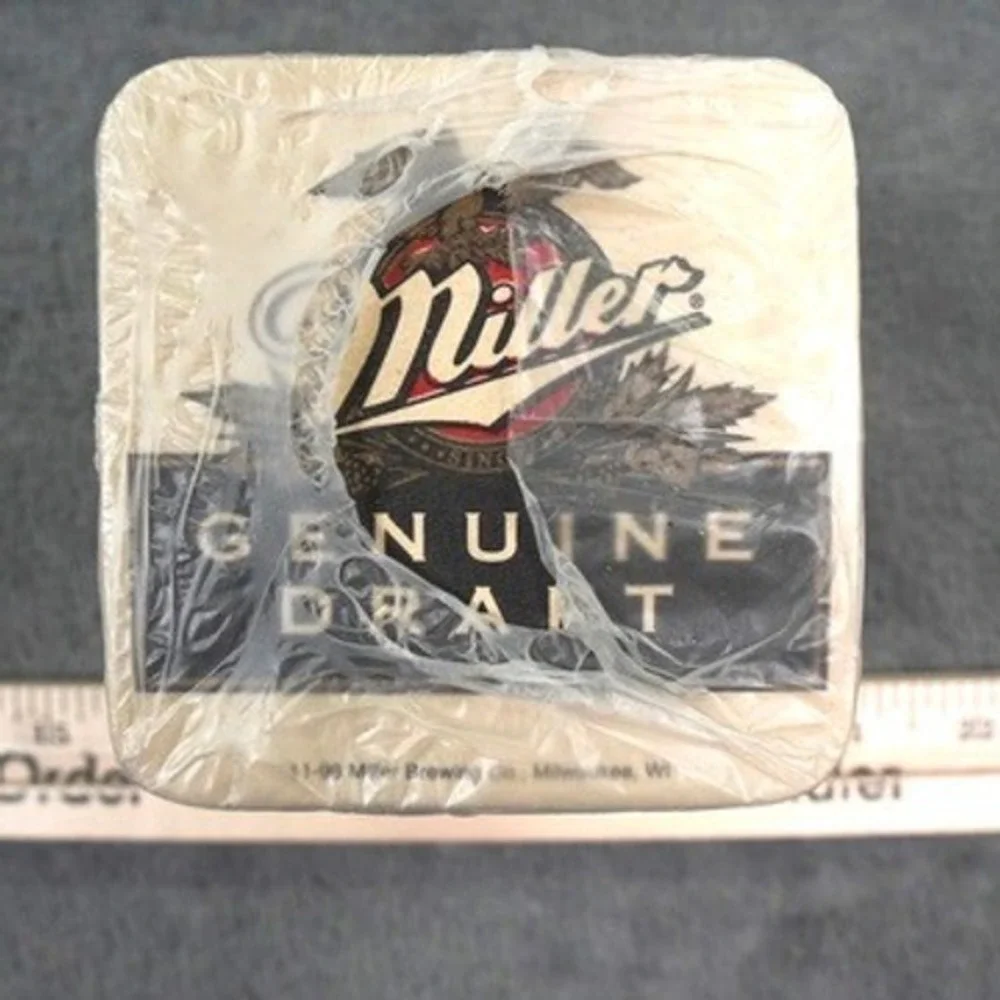 Miller Genuine Draft Coasters Belgium OS Beige VTG MGD Beer Barware Logo 1980s